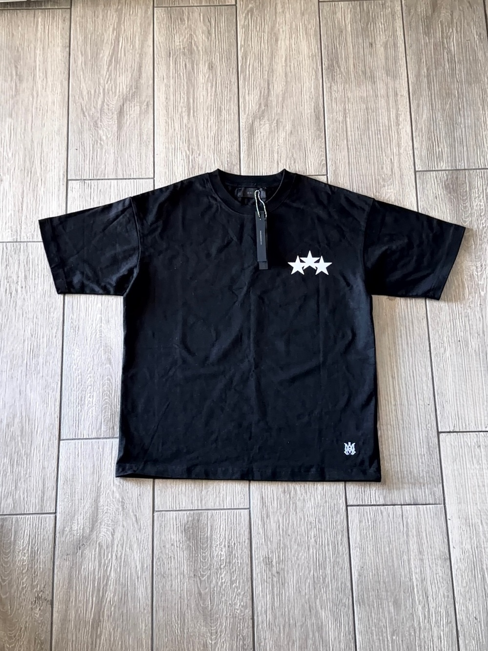 AMIRI Black Tee with Three Star Logo Size Medium